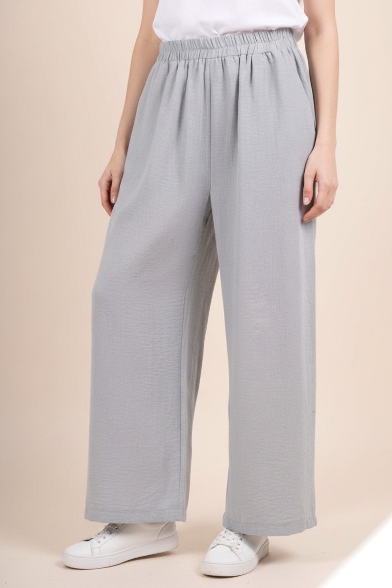 Mayorista Lusa Mode - Pantalón ancho liso con bolsillos, tejido similar al lino