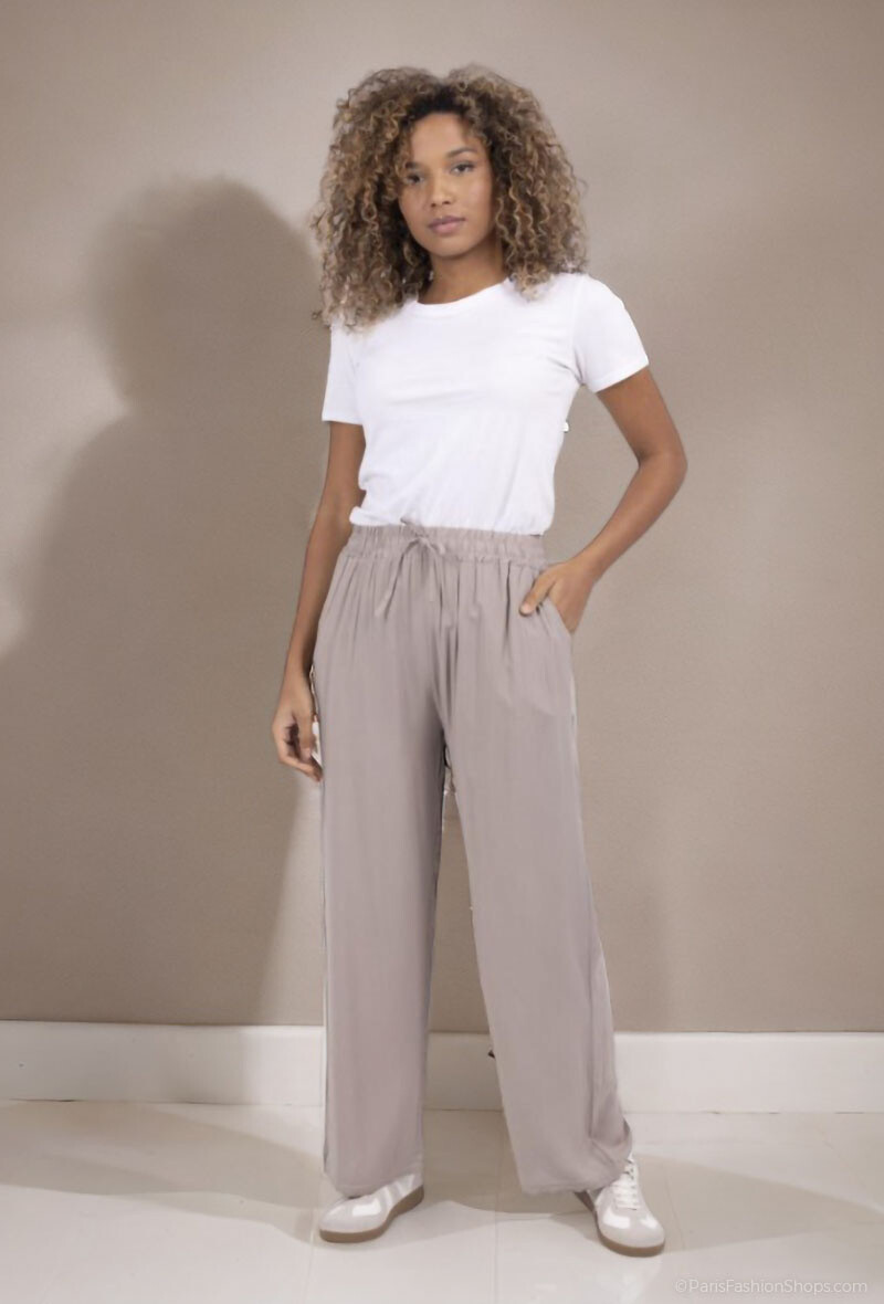 Wholesaler Lusa Mode - Plain, fluid, elastic pants with pockets and adjustable lace