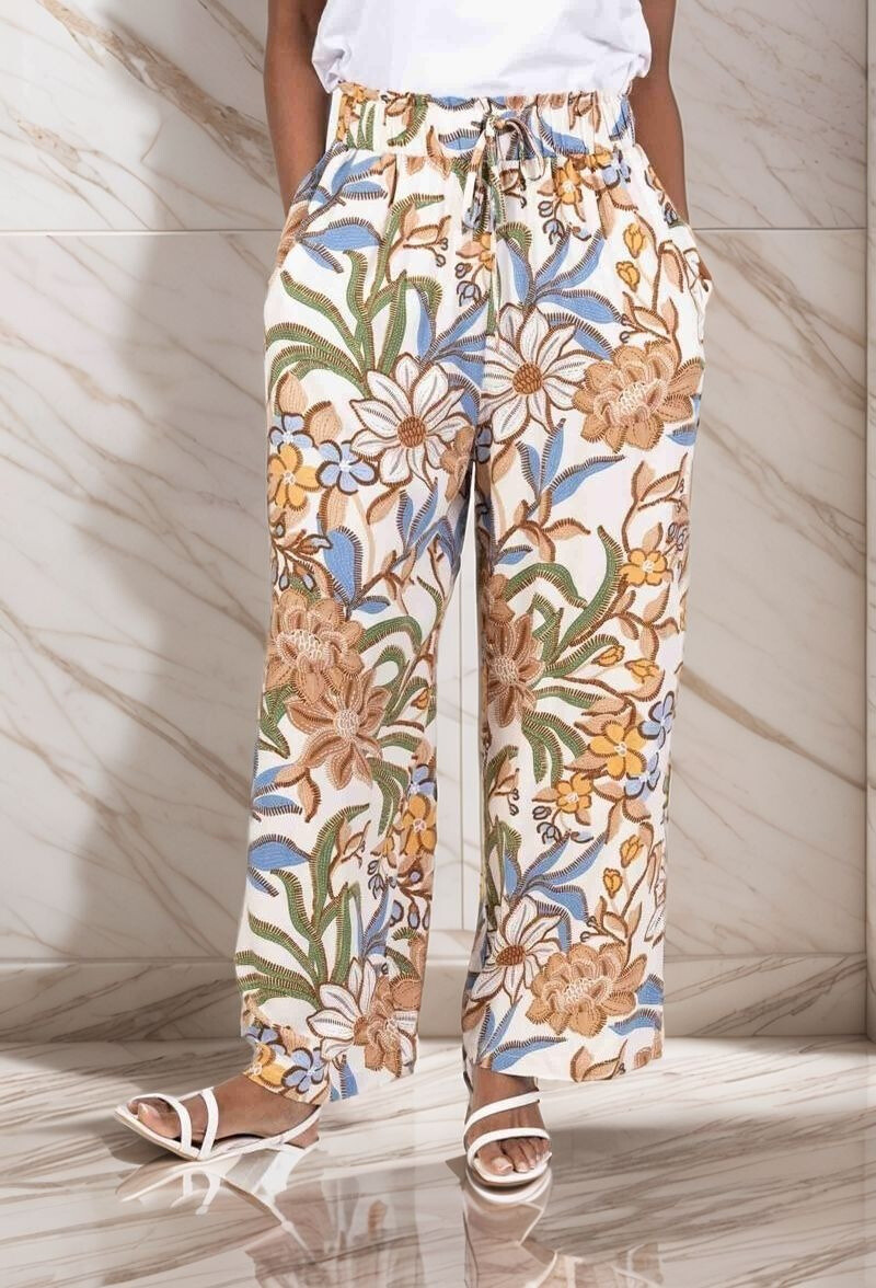 Mayorista Lusa Mode - Pantalones de la flor de cintura grande con bolsillos de tela Lyocell