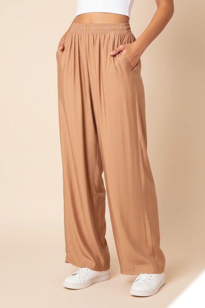 Grossiste Lusa Mode - Pantalon uni avec poches tissu similaire au lin