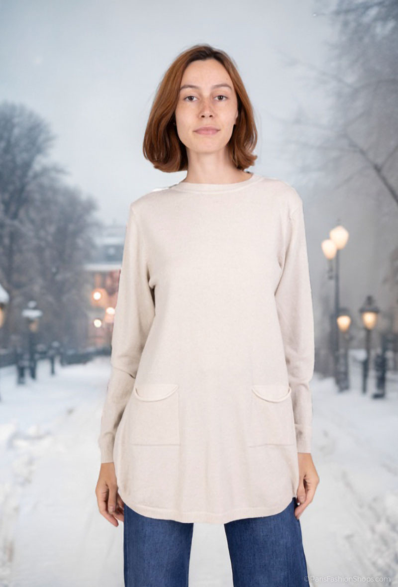 Grossiste Lusa Mode - Pull uni avec paillettes et poches