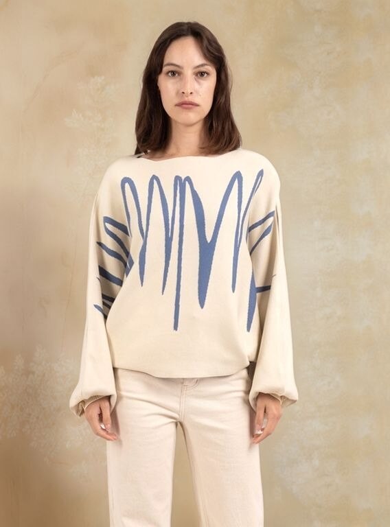 Grossista Lusa Mode - Maglione spesso con stampa astratta e taglio originale