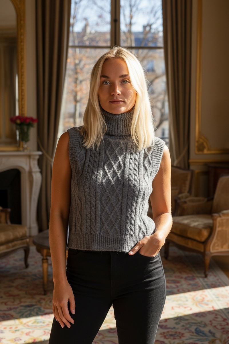 Grossista Lusa Mode - Maglione smanicato a collo alto