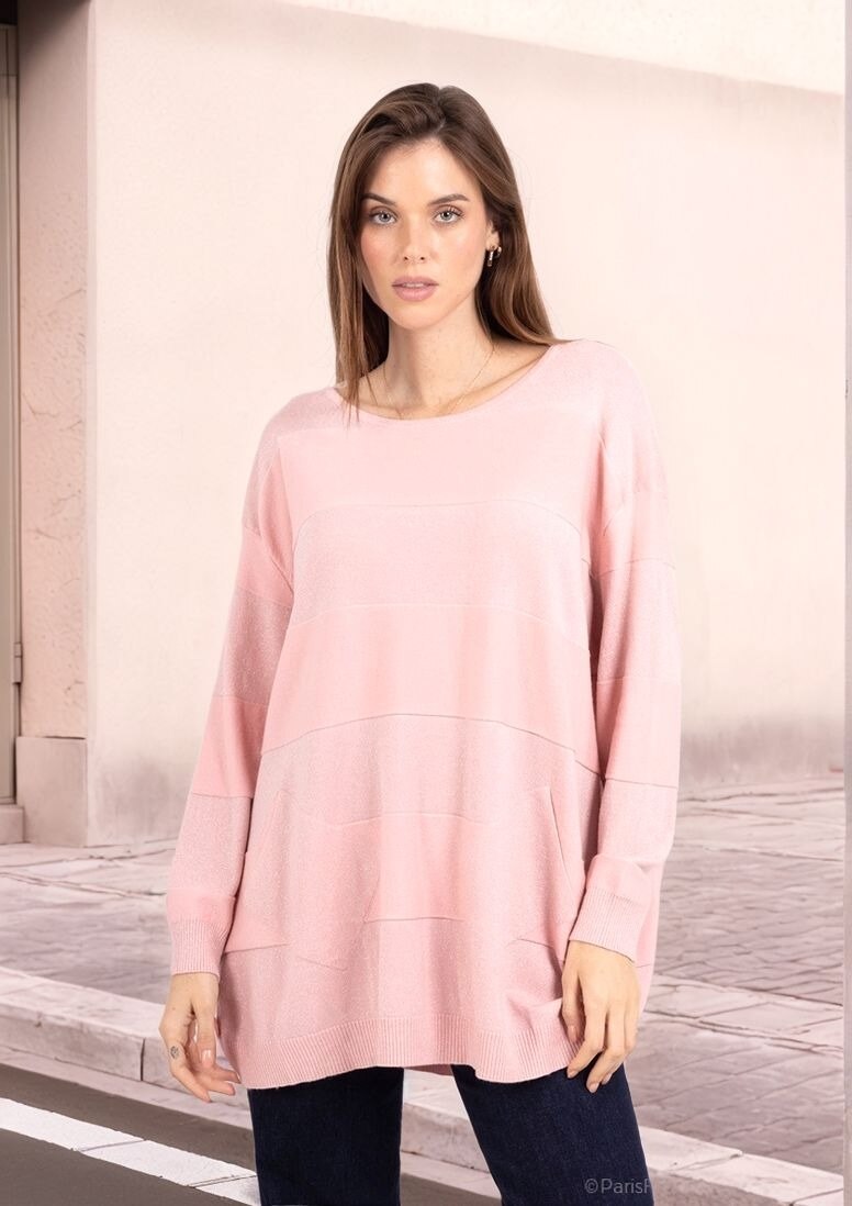 Grossista Lusa Mode - Maglione lungo con tasche e motivo discreto