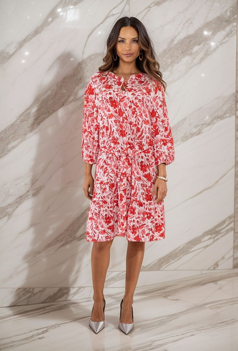 Grossiste Lusa Mode - Robe Courte imprimée florale manche 3/4