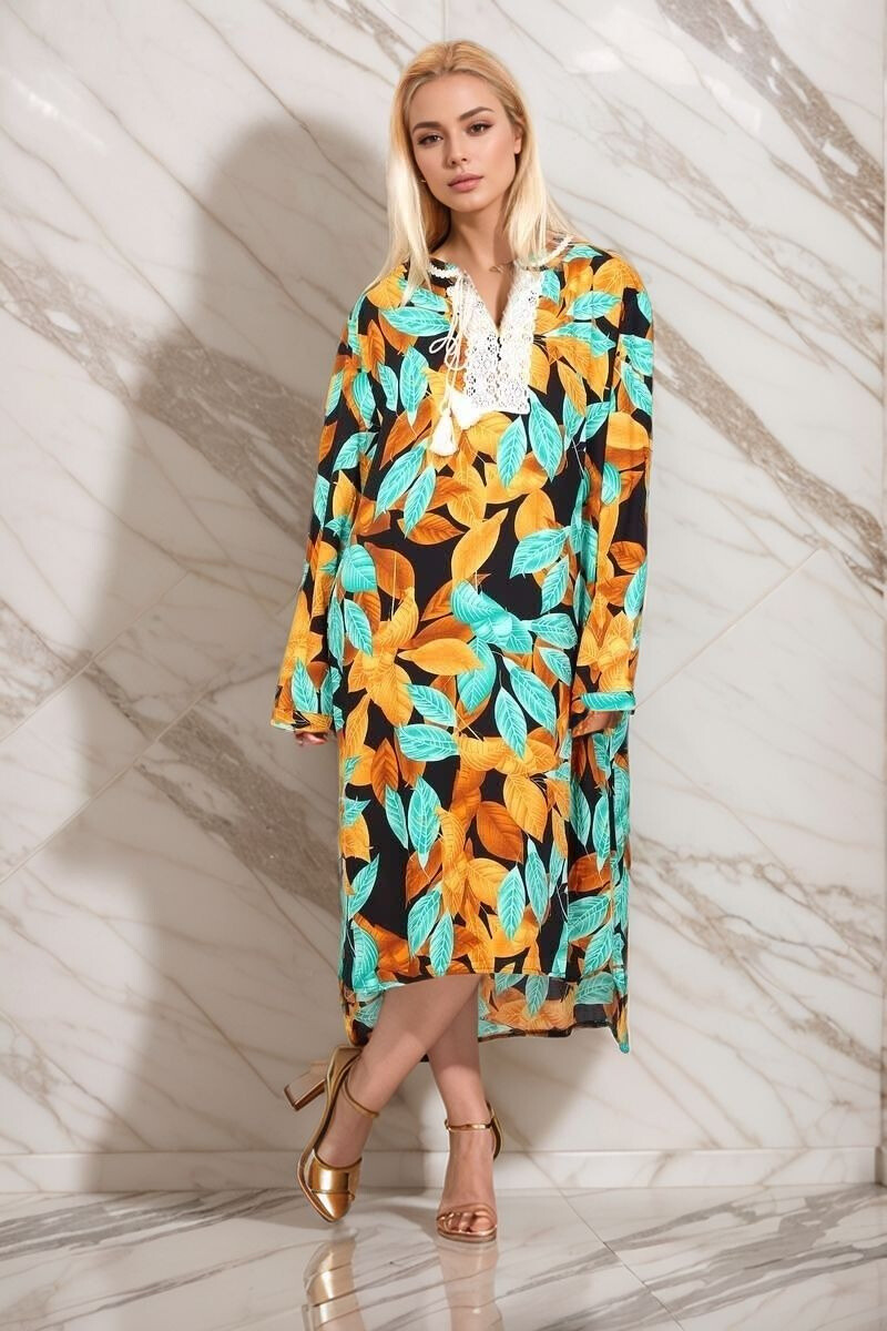 Grossiste Lusa Mode - Robe longue imprimée tropical avec broderie