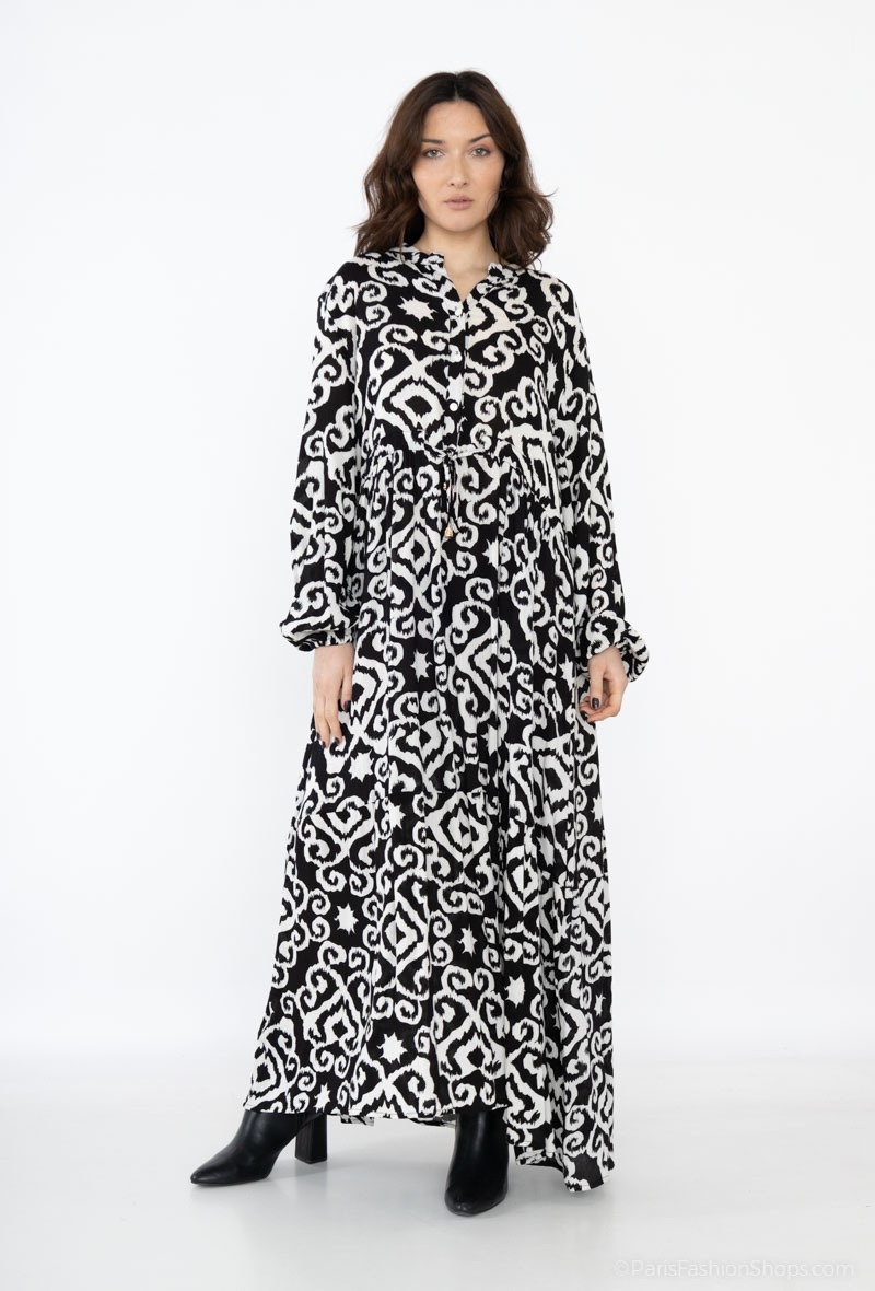 Wholesaler Lusa Mode - Long printed dress with adjustable belt