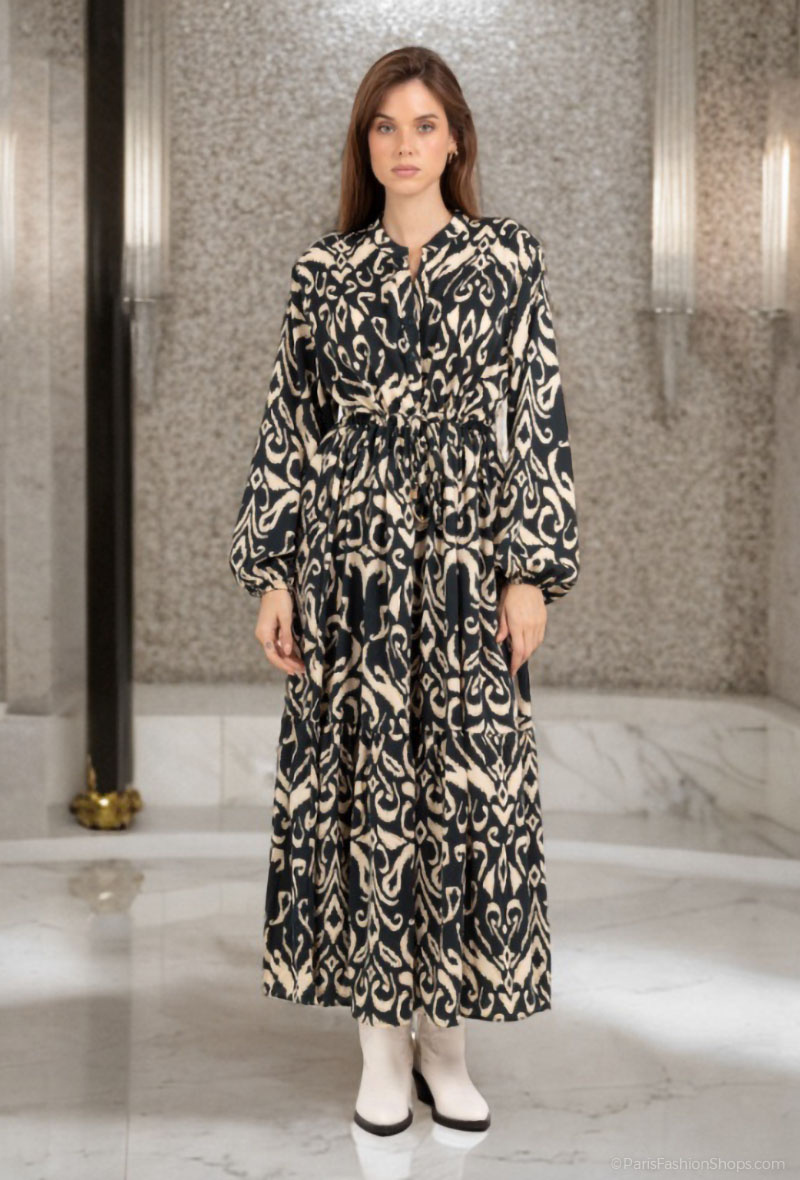 Mayorista Lusa Mode - Vestido largo estampado con lunares dorados.