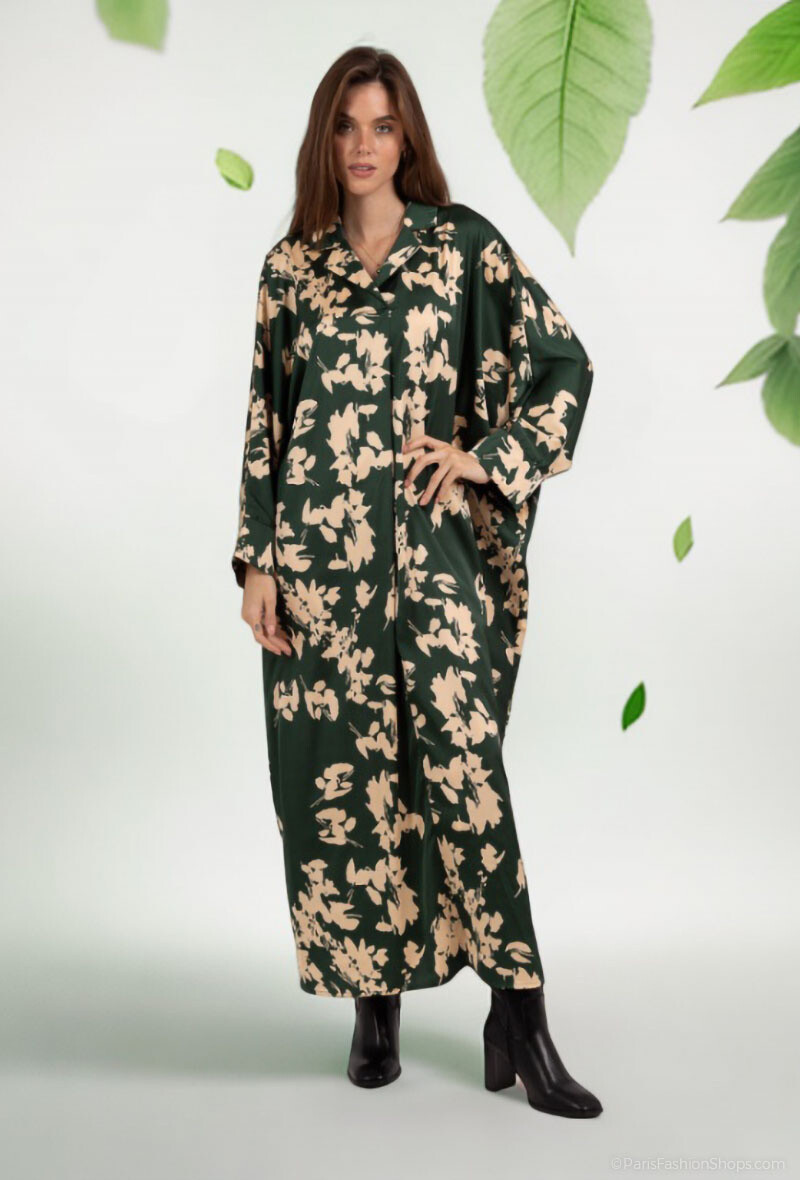 Wholesaler Lusa Mode - Long Flower Printed Satin dress with long sleeves