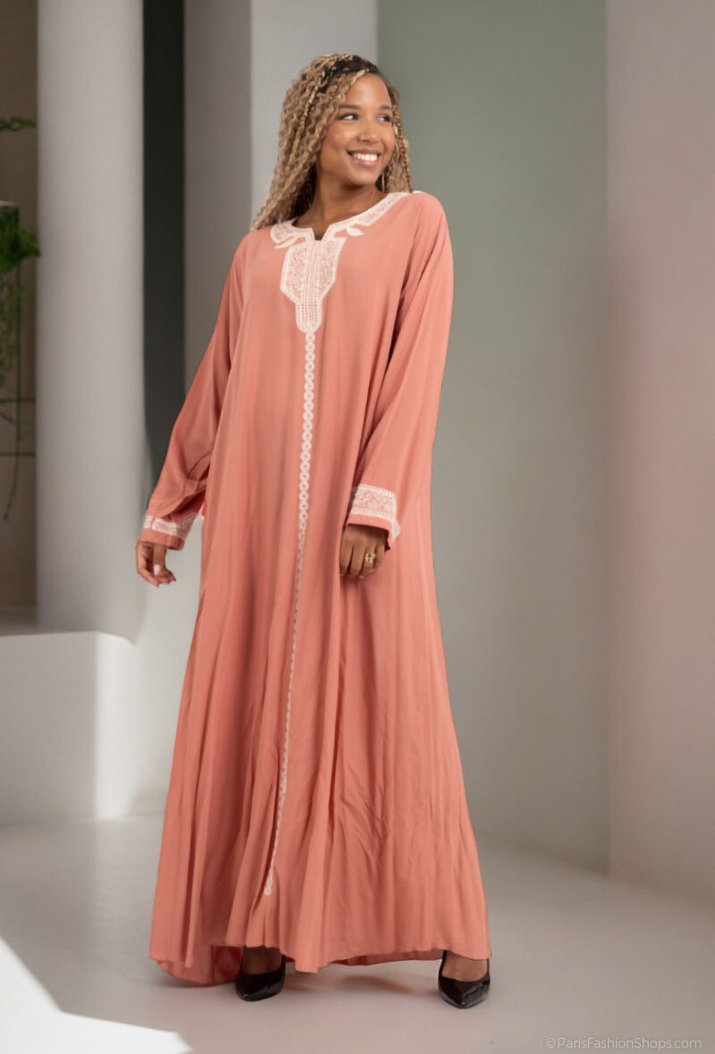 Mayorista Lusa Mode - Vestido largo liso bordado con manga larga