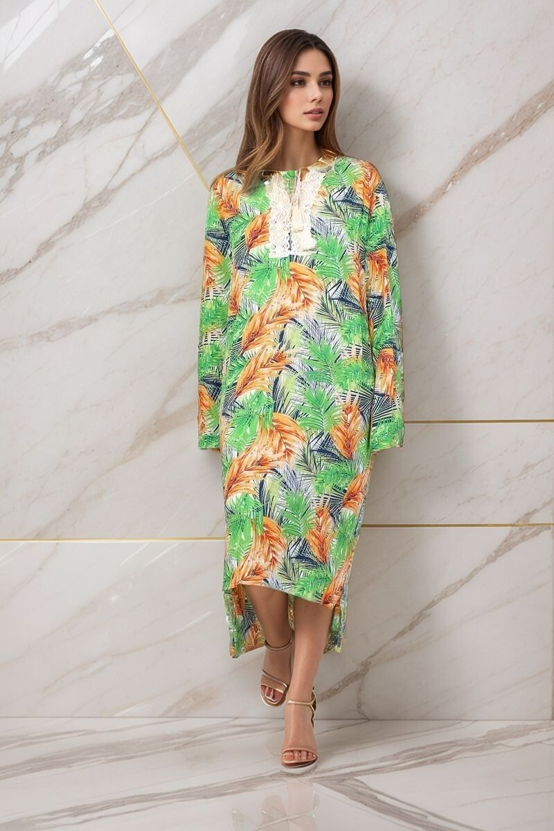 Grossiste Lusa Mode - Robe longue imprimée tropical avec broderie