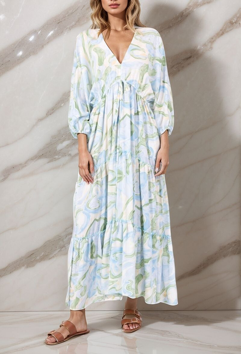 Wholesaler Lusa Mode - Long printed dress flower vintage with pockets