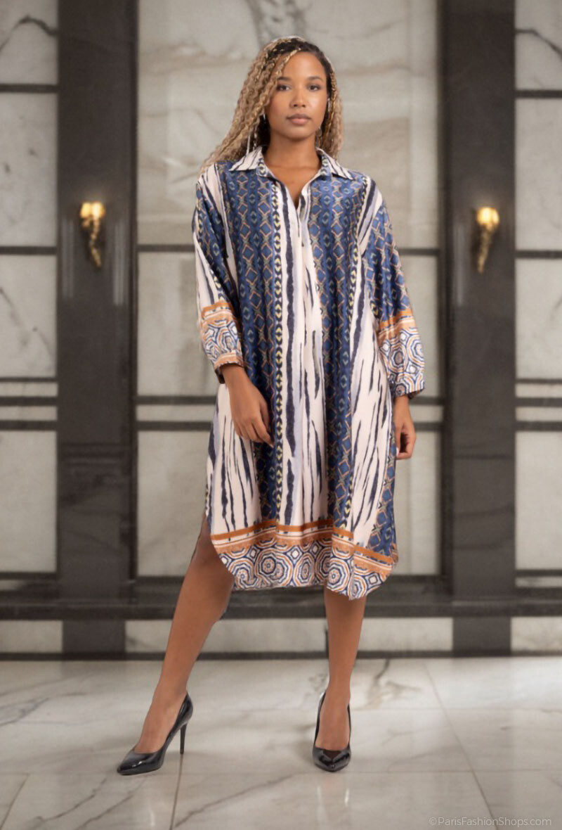 Wholesaler Lusa Mode - Bohemian printed long sleeve midi dress