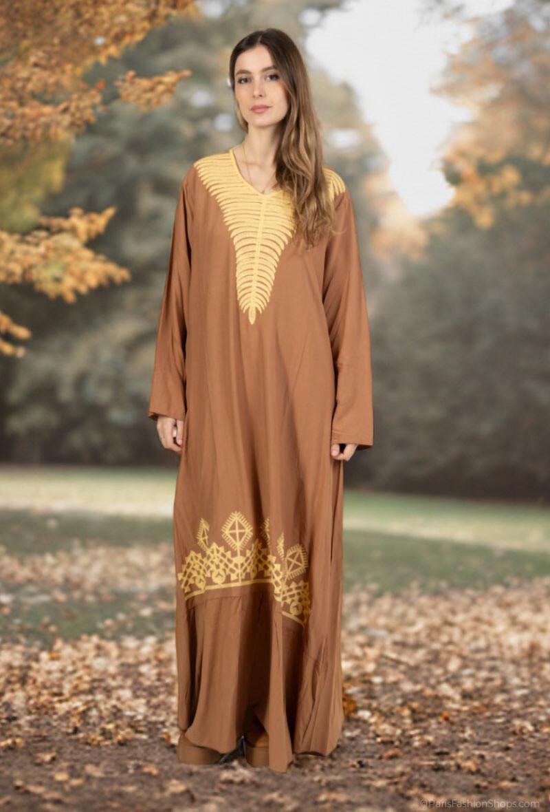 Wholesaler Lusa Mode - Long plain embroidered dress with long sleeves