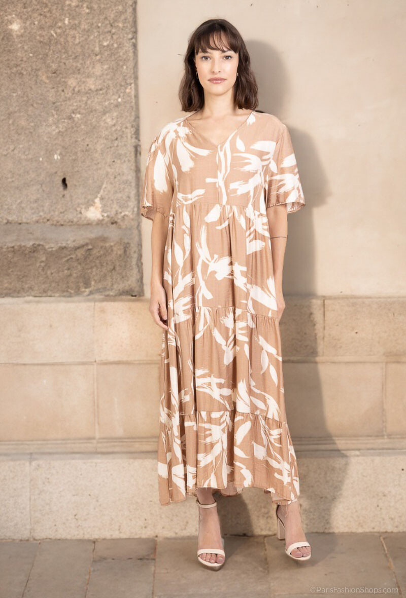 Wholesaler Lusa Mode - Long tropical print dress with short sleeves