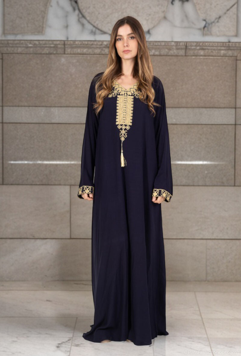 Grossiste Lusa Mode - Robe longue unie brodée manches longues