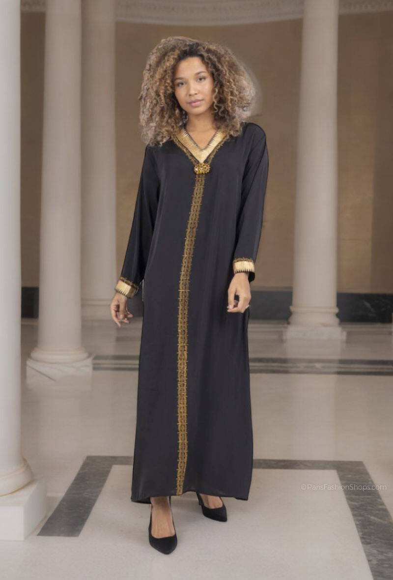 Grossista Lusa Mode - Abito lungo abaya con strass a maniche lunghe