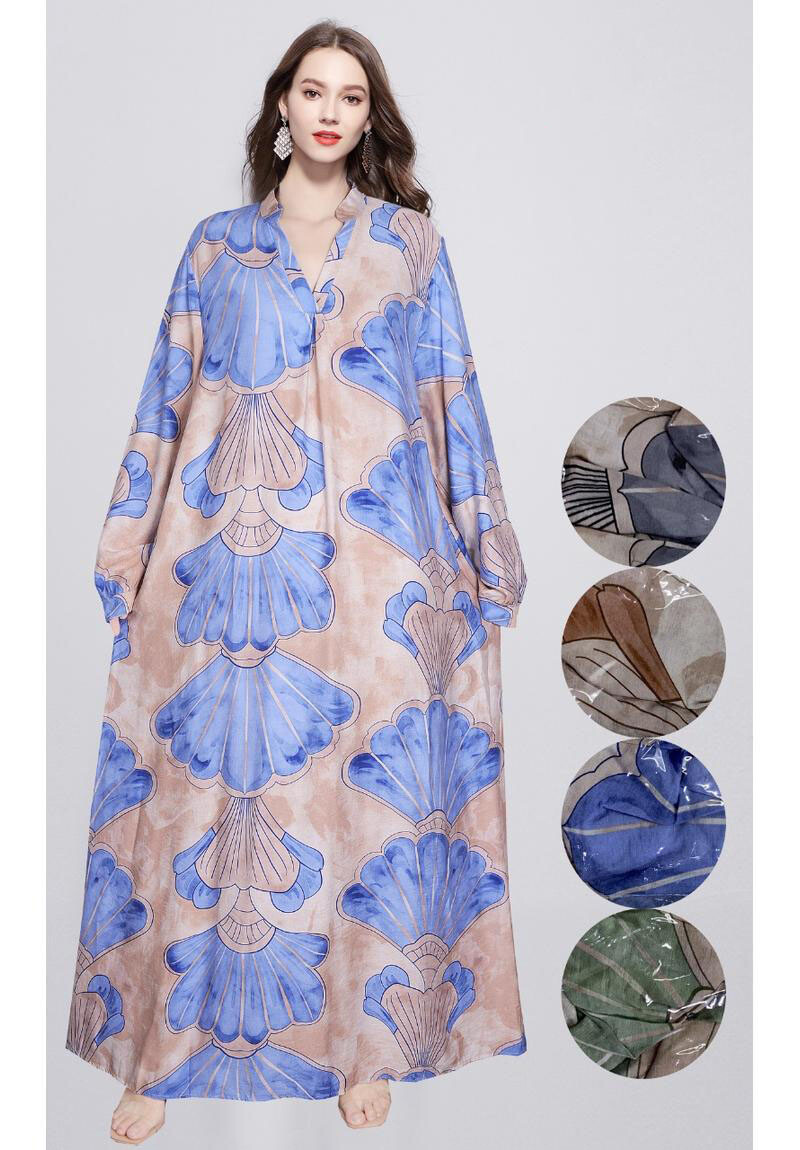 Grossiste Lusa Mode - Robe longue Nahia imprimée motif coquillage tissu lyocell