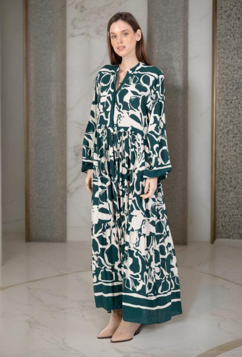 Grossiste Lusa Mode - Robe longue Yasmina imprimée fleurie géométrique tissu lyocell