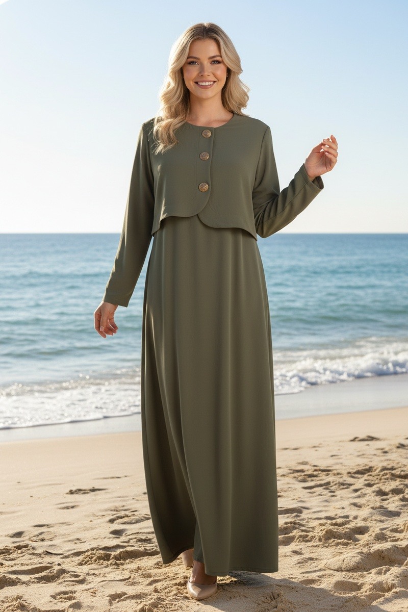 Mayorista Lusa Mode - Vestido largo liso con forro abotonado elegante