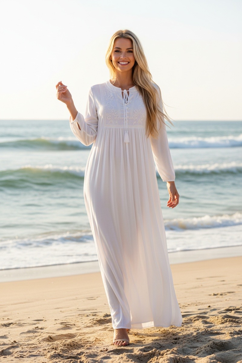Mayorista Lusa Mode - Vestido largo y sencillo con bordado