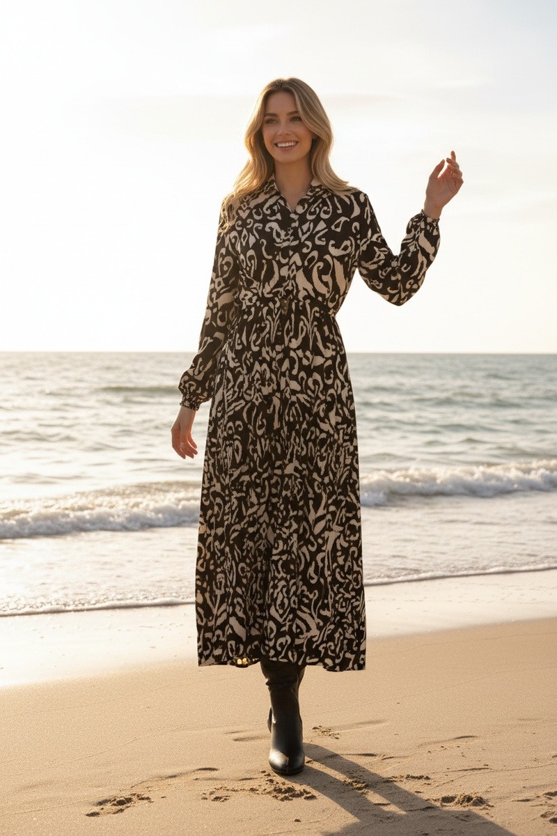 Großhändler Lusa Mode - Langes Kleid mit goldenen Flecken