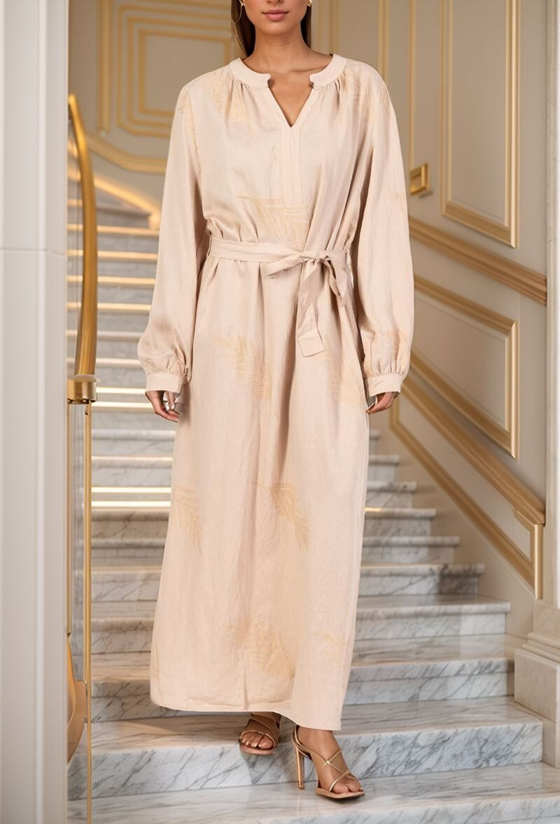 Großhändler Lusa Mode - Langes Stickkleid Laub mit Gürtel