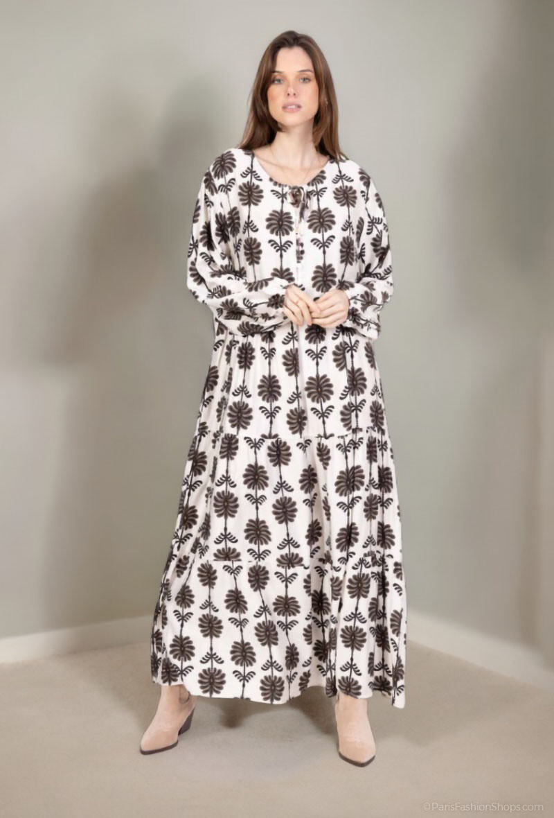 Grossiste Lusa Mode - Robe longue imprimée fleurie tissu lyocell
