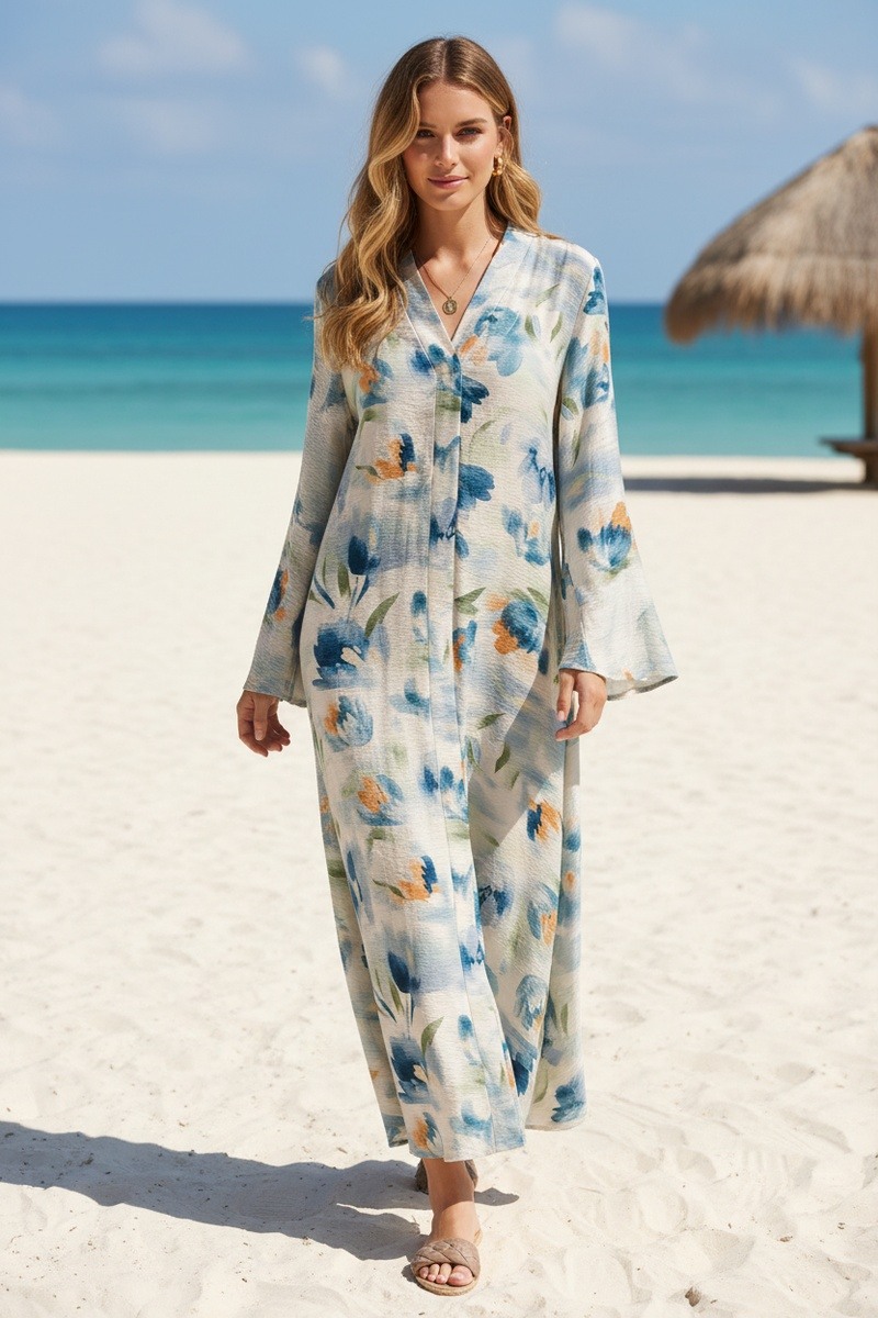 Großhändler Lusa Mode - Langes Kleid mit Blumenmuster und Gürtel