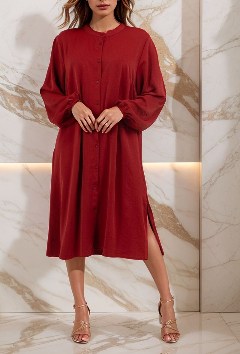 Wholesaler Lusa Mode - Elegant plain round neck shirt dress