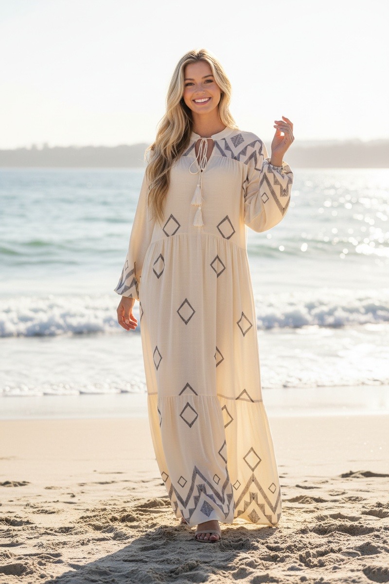 Mayorista Lusa Mode - Vestido largo Inaya estampado geométrico de tejido lyocell