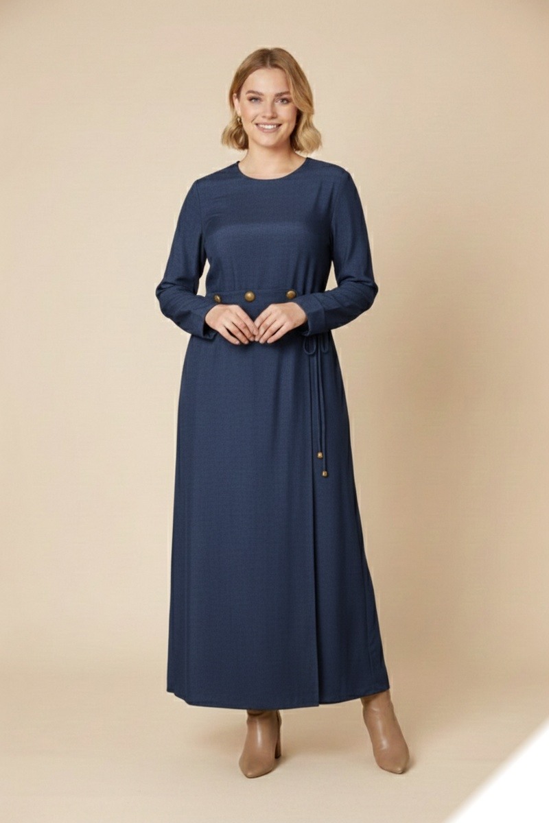 Mayorista Lusa Mode - Vestido largo liso con detalle de cinturón abotonado