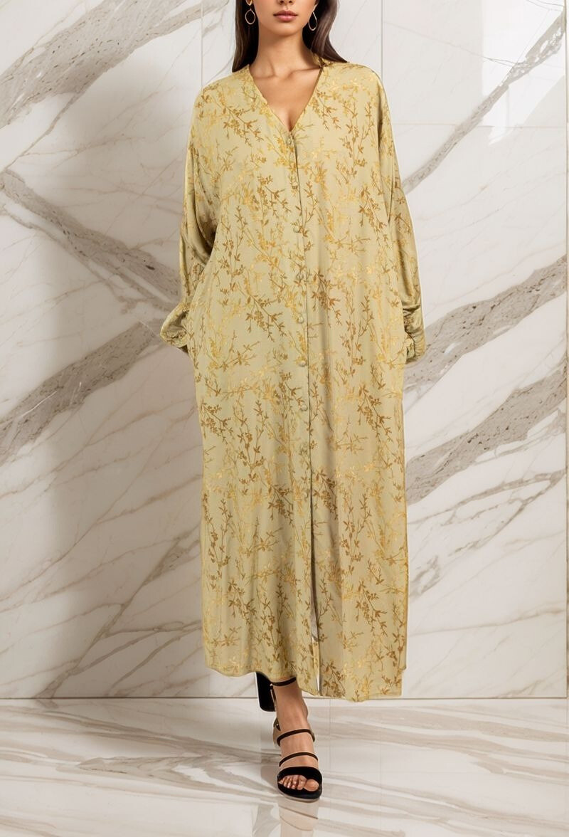 Großhändler Lusa Mode - Langes Hemdkleid gedrucktes goldenes Laub