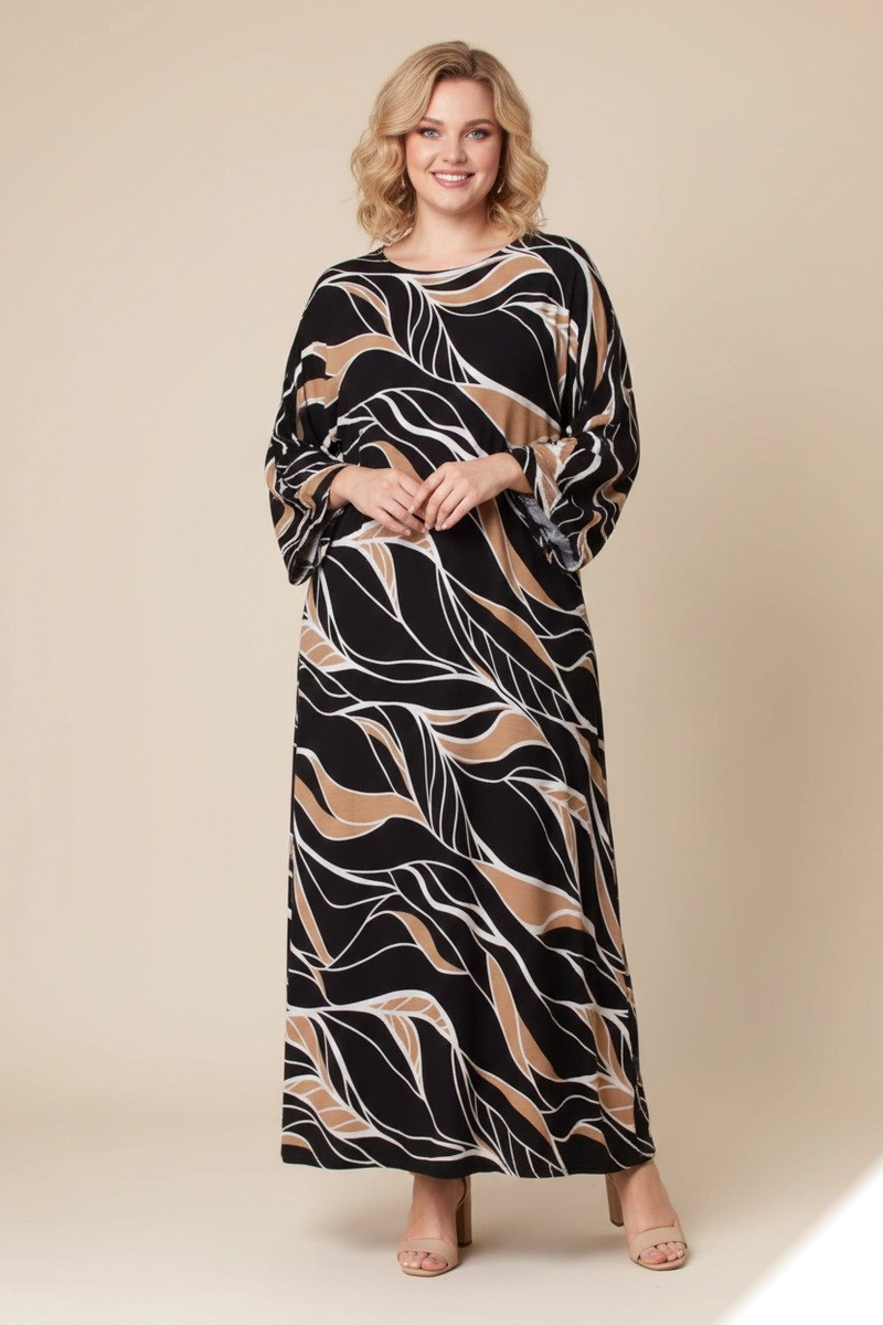 Großhändler Lusa Mode - Langes Assia-Kleid mit abstraktem Druck aus Lyocell-Stoff
