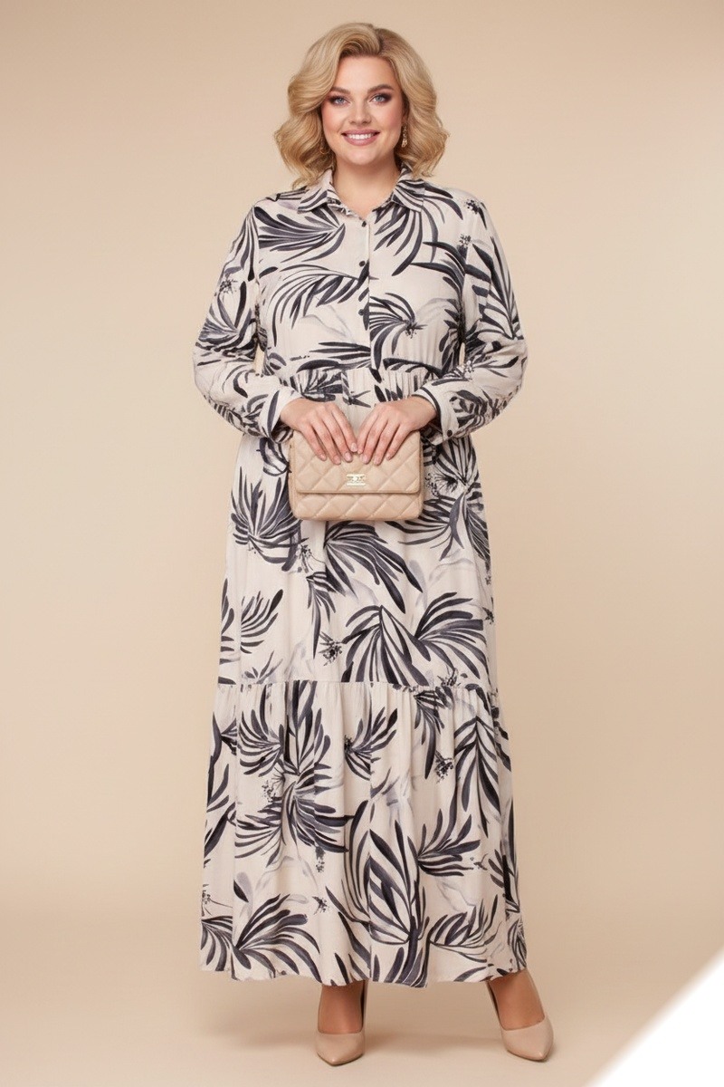 Mayorista Lusa Mode - Vestido largo estampado de hojas con cinturón ajustable
