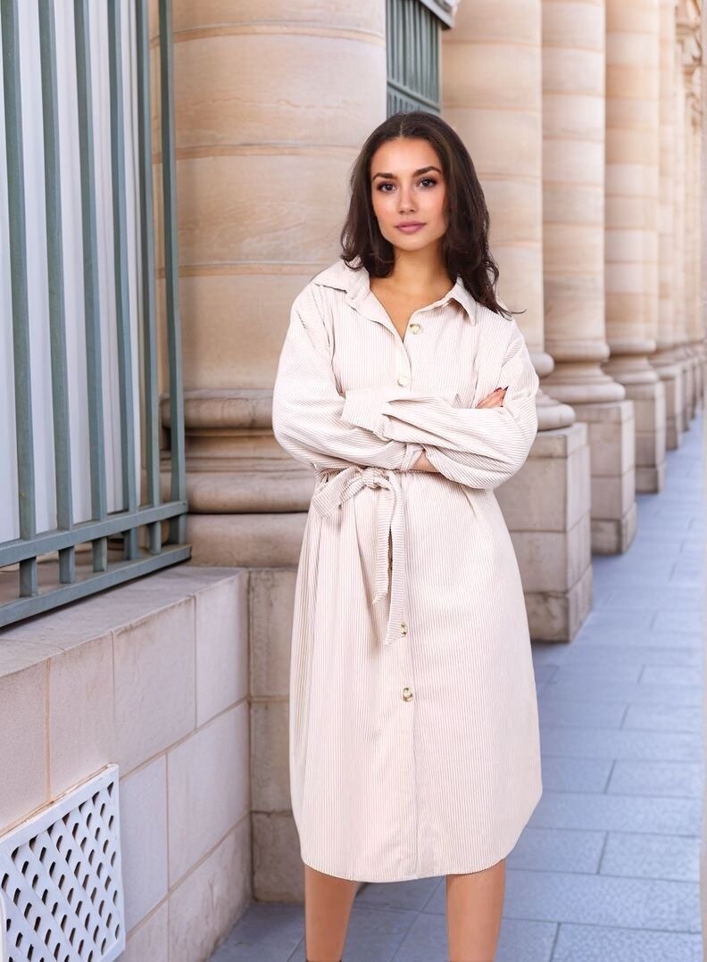Grossiste Lusa Mode - Robe Chemise en velour cotelé avec ceinture