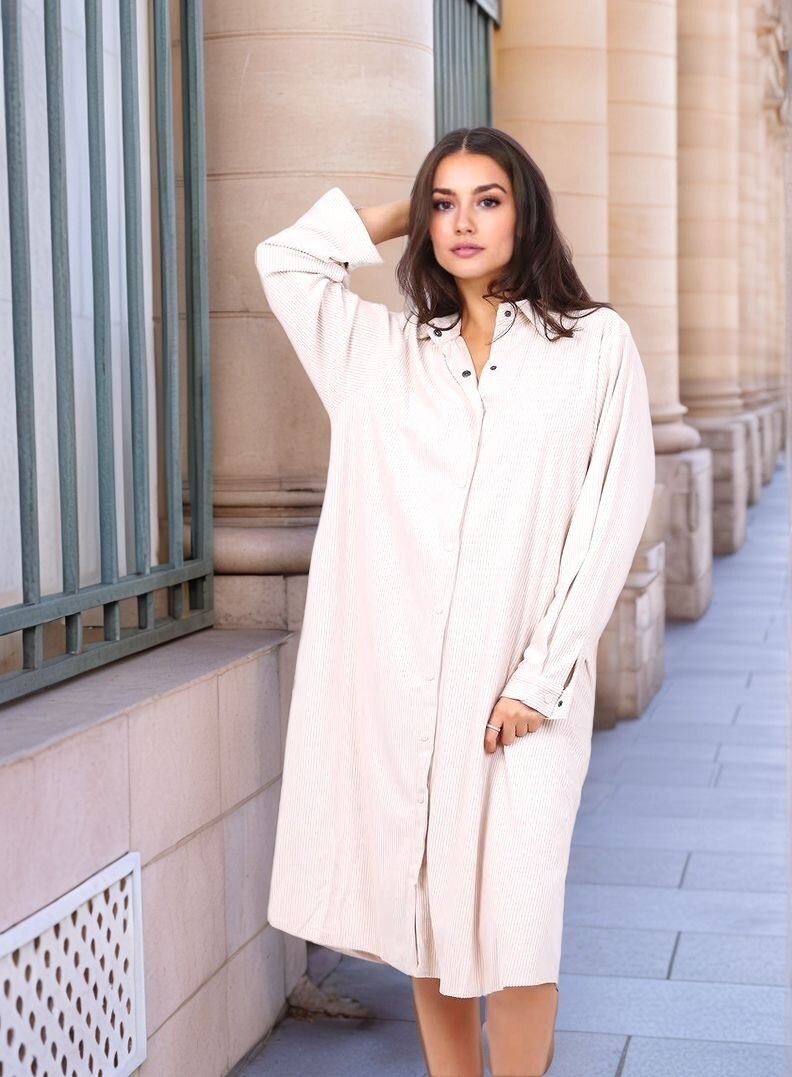 Mayorista Lusa Mode - Vestido de camisa de pana con bolsillos laterales