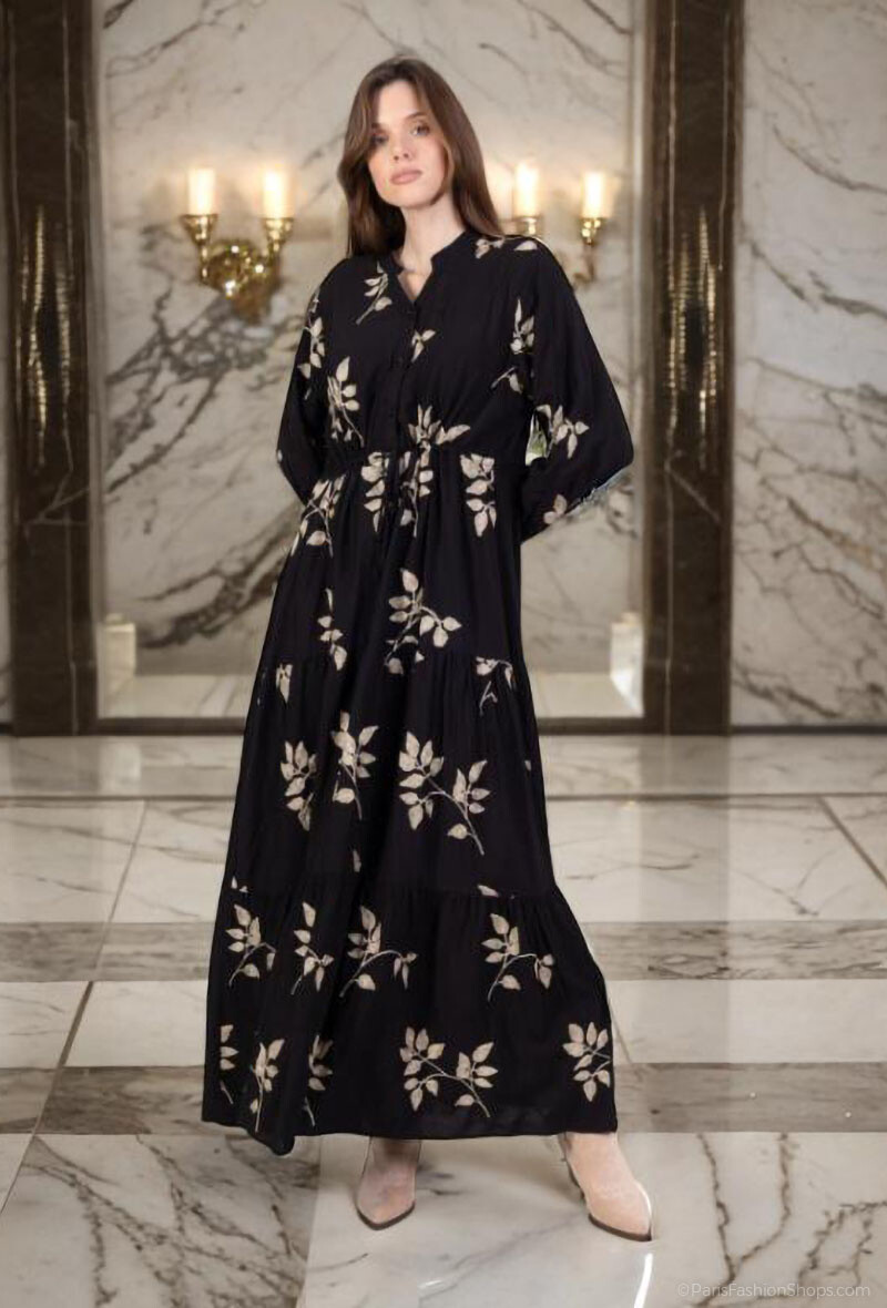 Großhändler Lusa Mode - United Long Kleid mit Blattstickerei