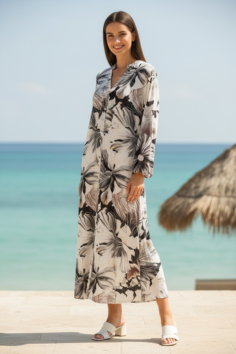 Wholesaler Lusa Mode - Long button-down dress with floral print