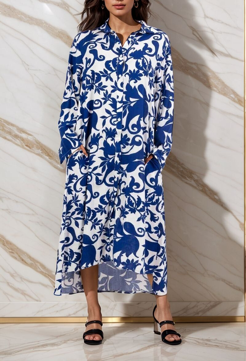 Grossista Lusa Mode - Camicia lunga tessuto di fiori stampati salma come lino