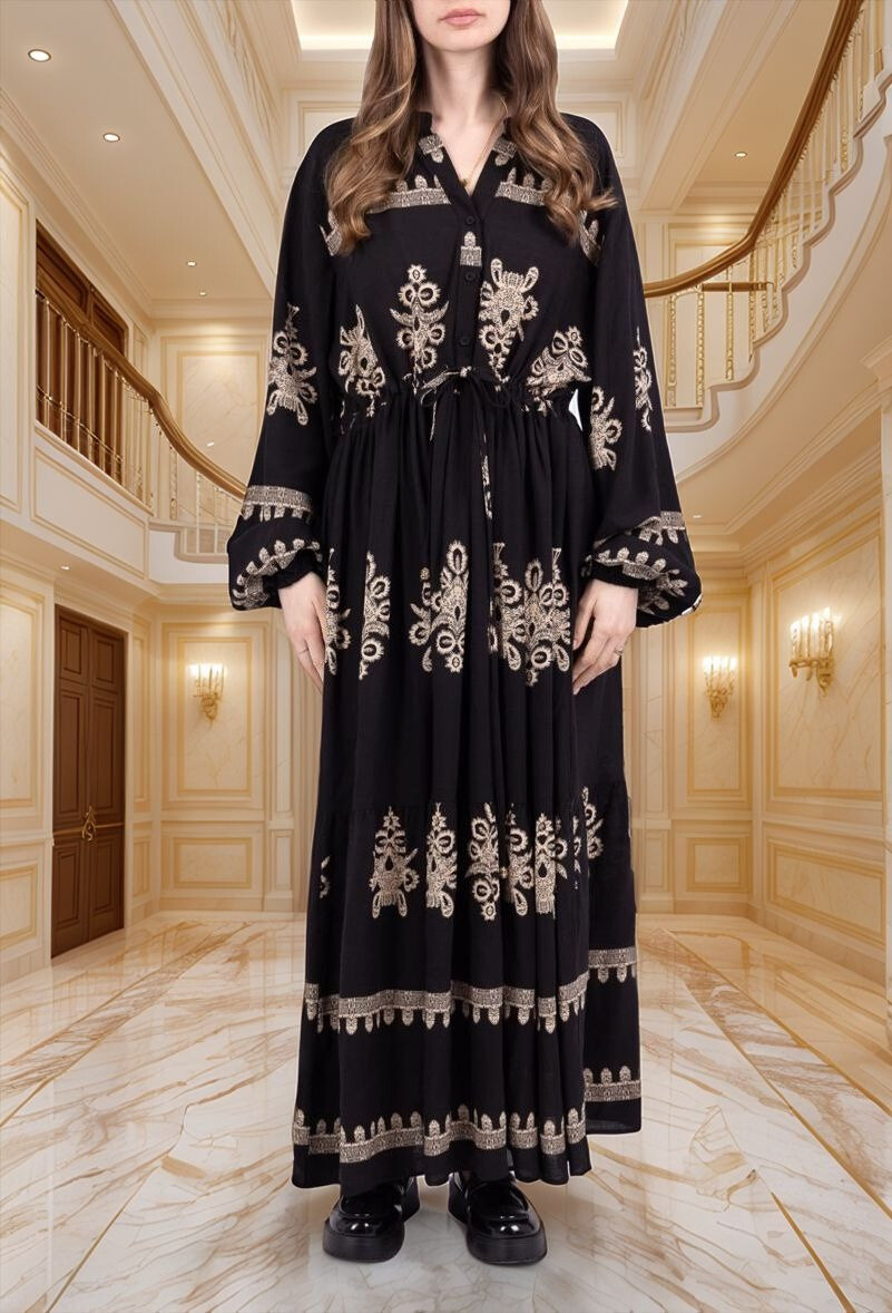 Grossista Lusa Mode - Long Yasmina Dress Geometric Print Tissue Lyocell