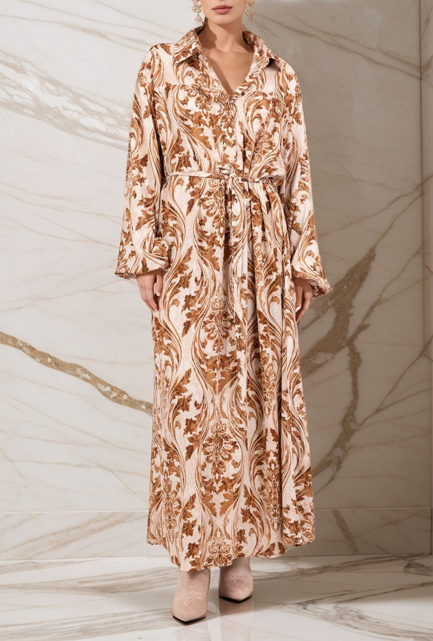 Großhändler Lusa Mode - Lang bedrucktes Kleid Bohemian Shirt Tissue Lyocell