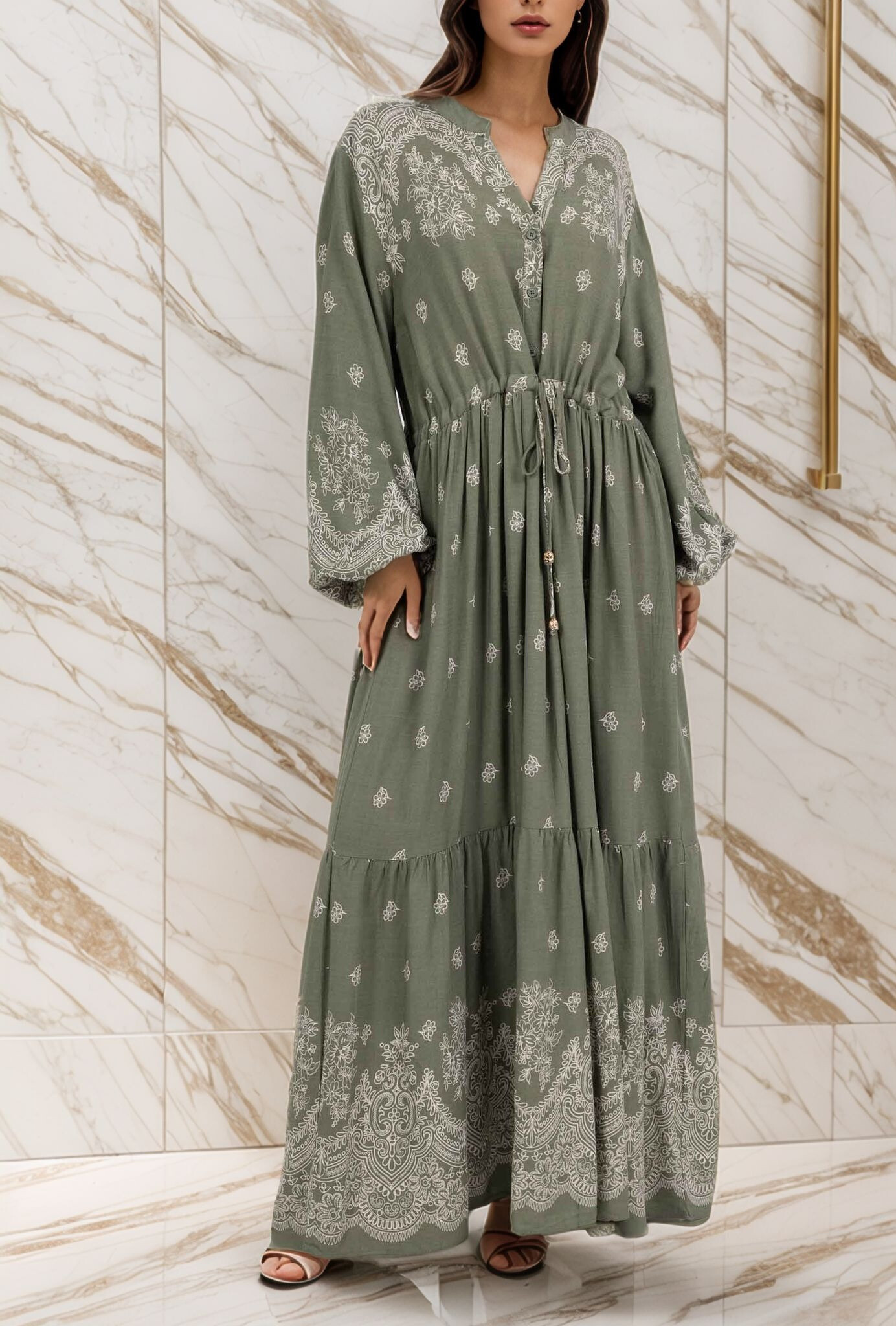 Großhändler Lusa Mode - Langes Yasmina -Kleid als Lyocell -Stoffstickerei gedruckt