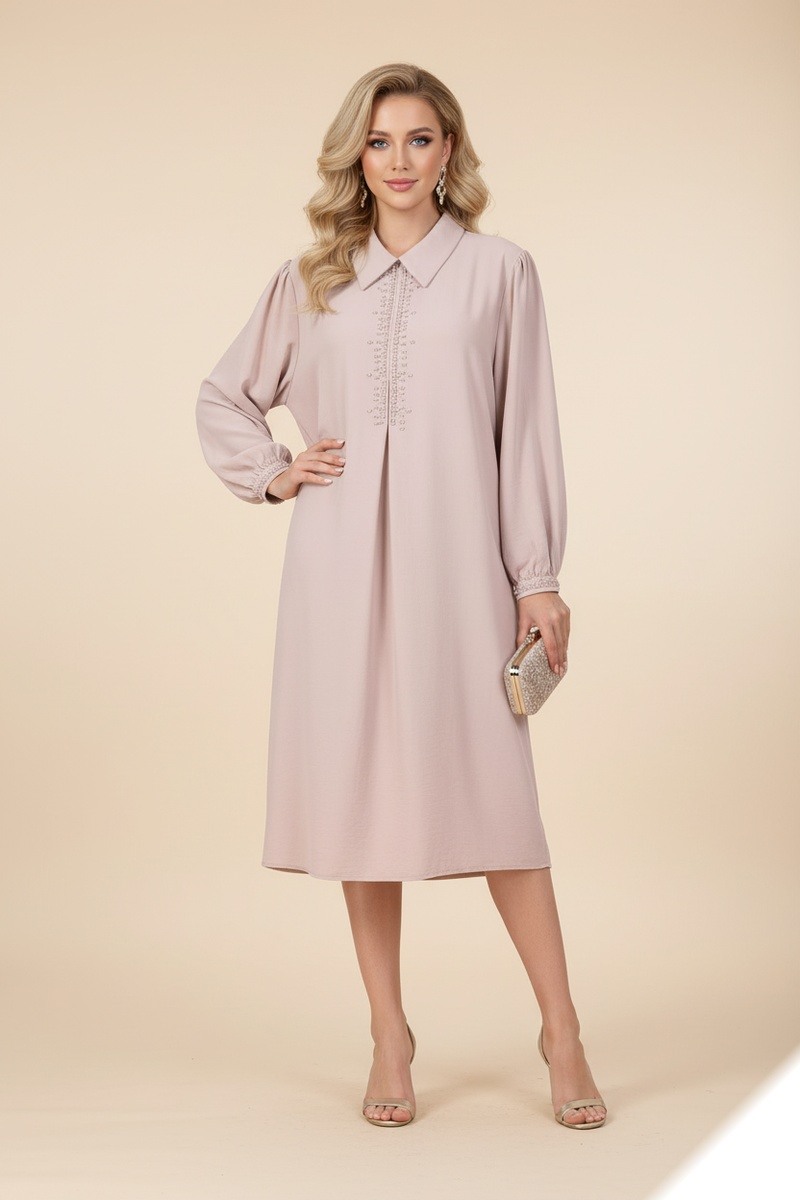 Großhändler Lusa Mode - Kurzes schlichtes Kleid mit Hemdkragen und Perlendetail
