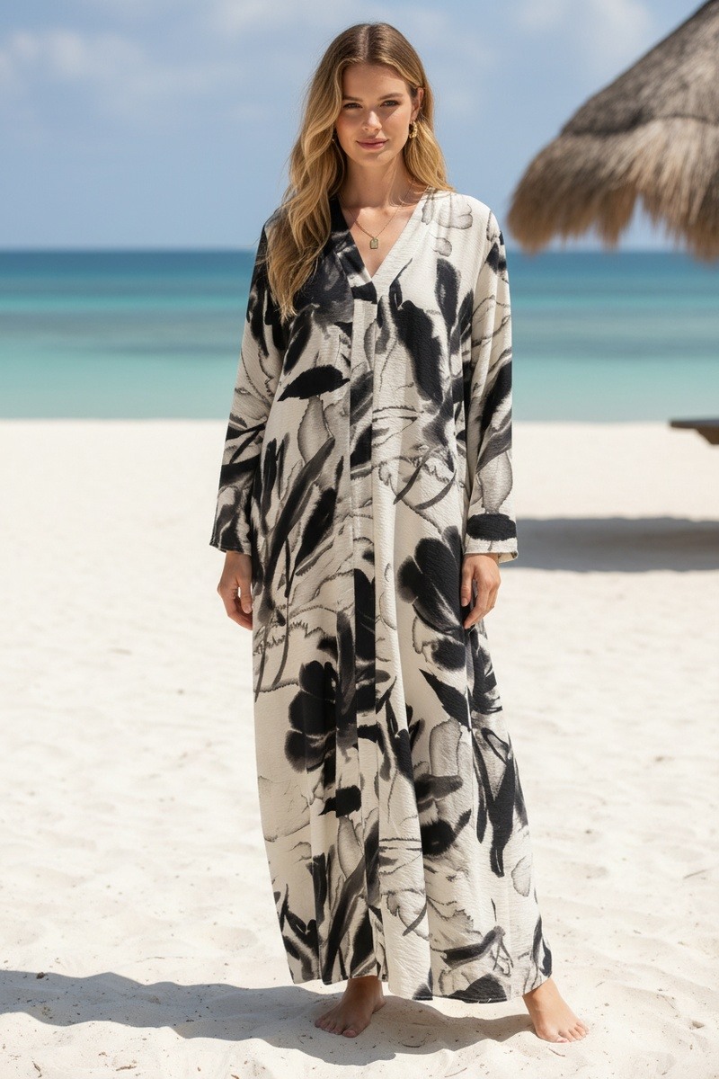Großhändler Lusa Mode - Langes Kleid mit Blumenmuster und Gürtel