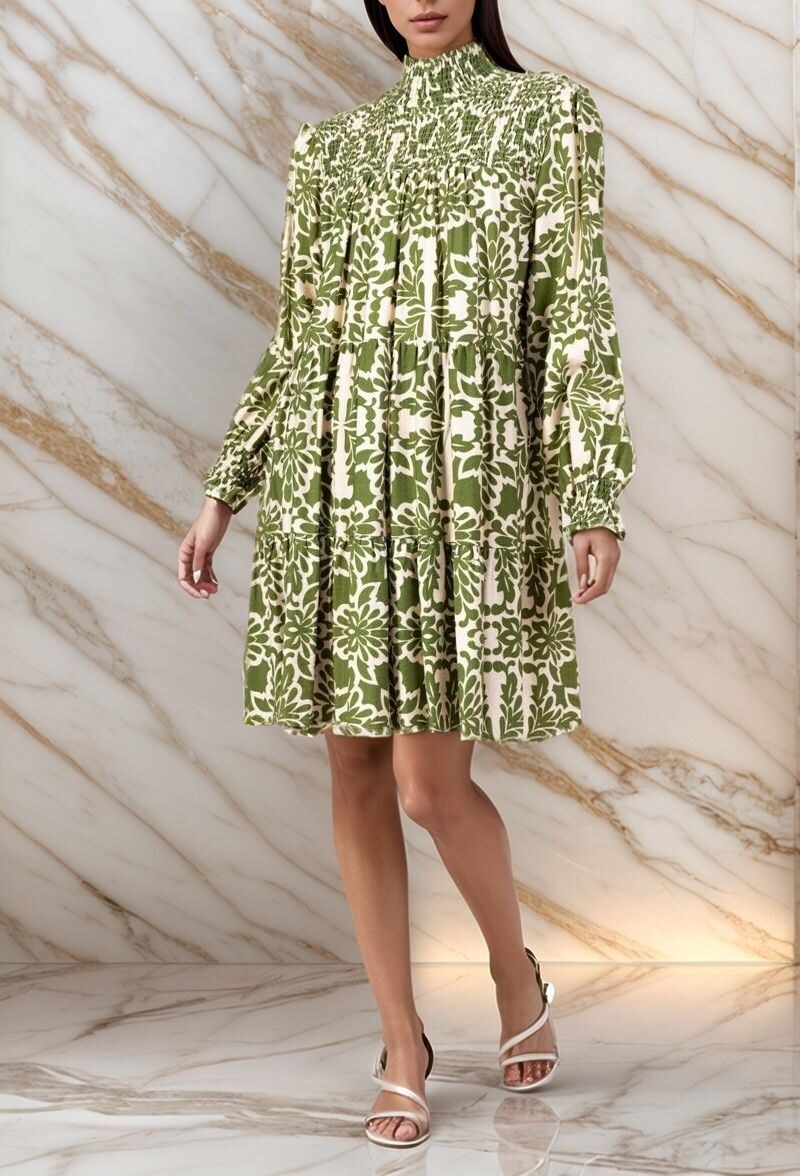 Mayorista Lusa Mode - Vestido corto estampado floral con tejido similar al lino