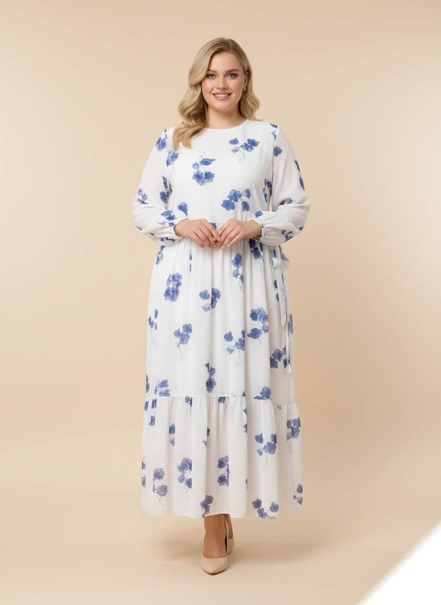Großhändler Lusa Mode - Langes Kleid mit Blumenmuster, Futter und Gürtel