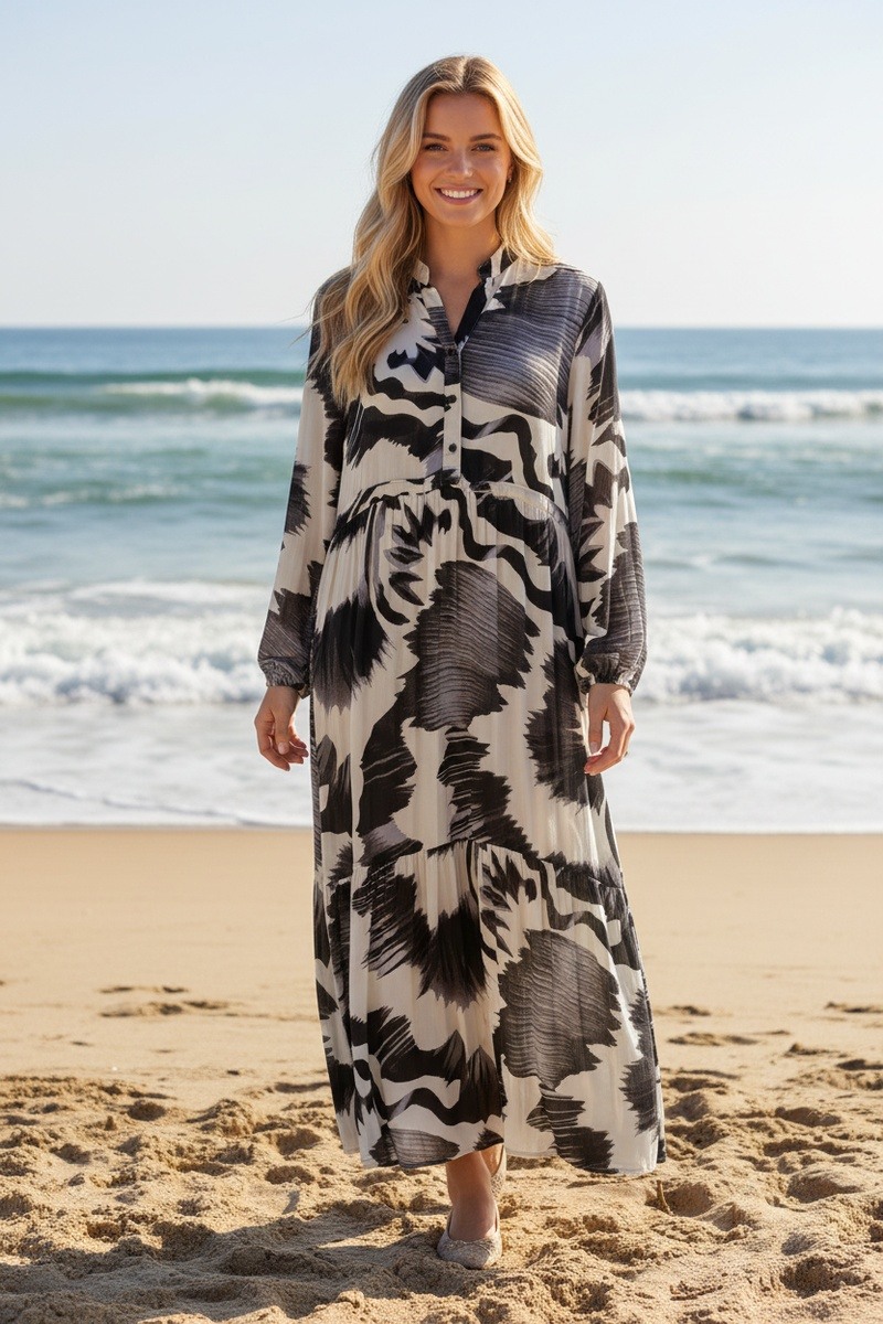 Großhändler Lusa Mode - Langes Boho-Kleid mit verstellbarem Gürtel