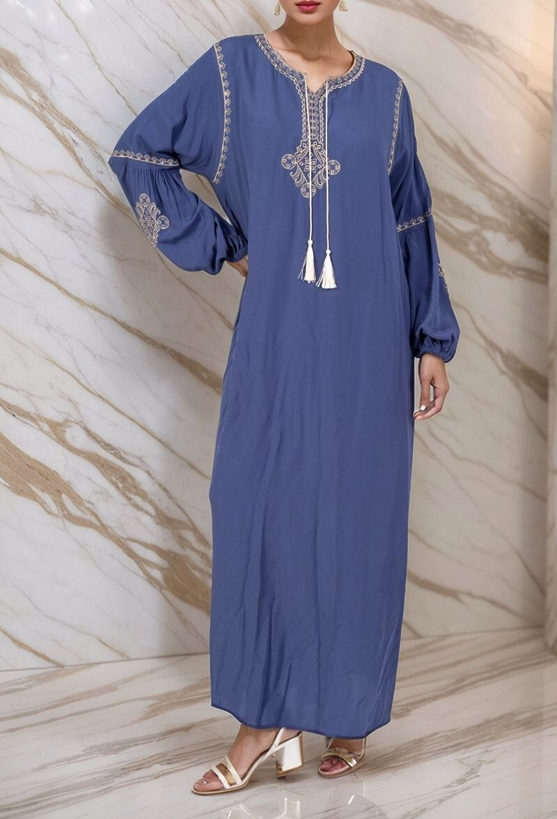 Großhändler Lusa Mode - Langes vereinigtes Kleid mit geometrischer Stickerei