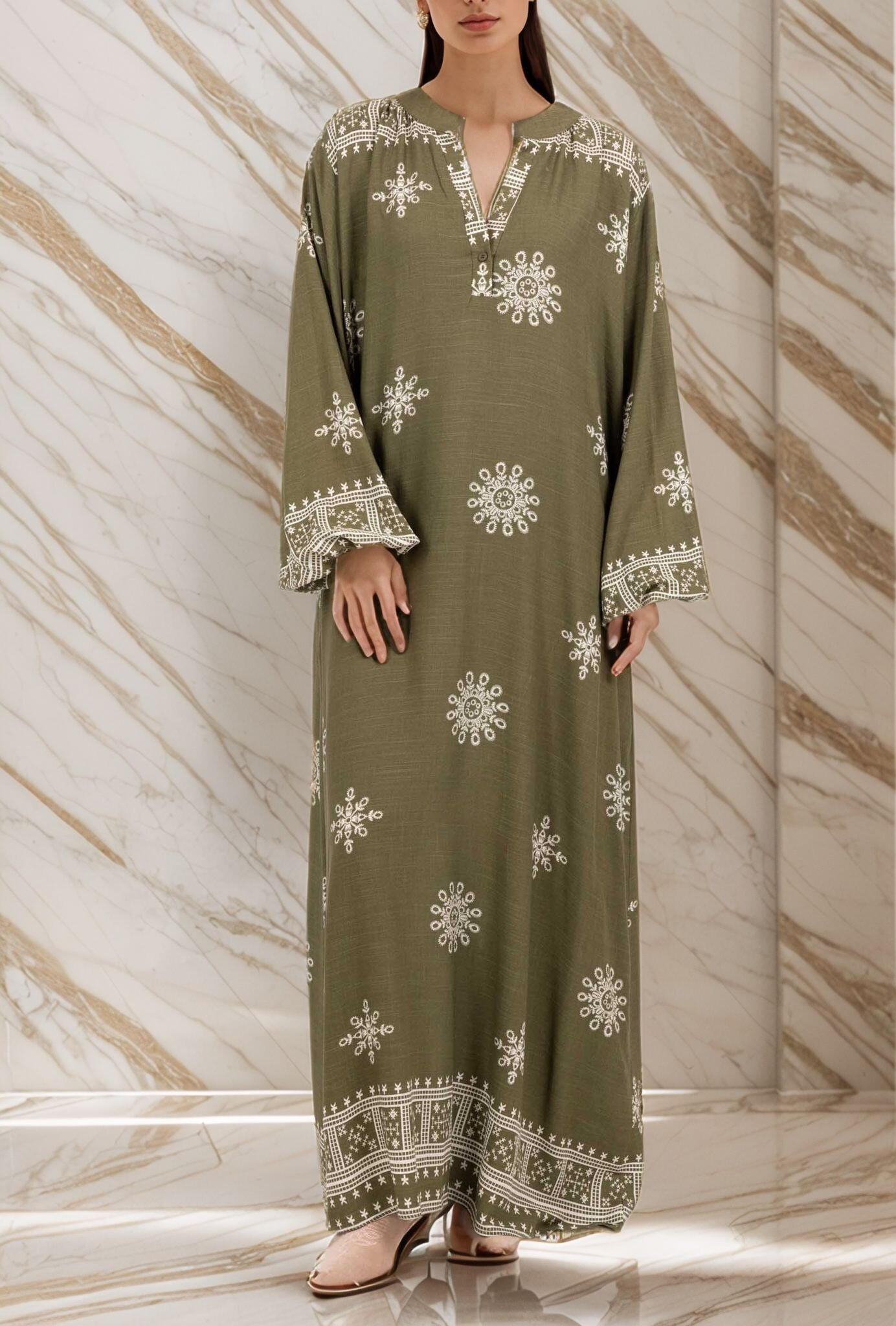 Grossiste Lusa Mode - Robe longue imprimée géométrique à motif de broderie tissu lyocell